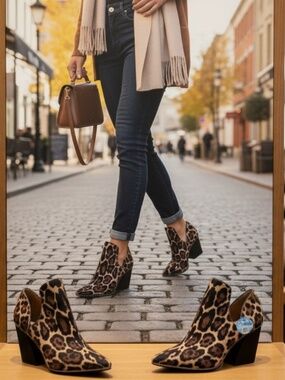 Antonio Melani Wadee Leopard Print Block Heel Western Ankle Boots Size 7.5 M